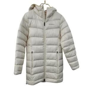 Merrell Women's Puffer Long Coat Warm Light Weight White Small Goose Down